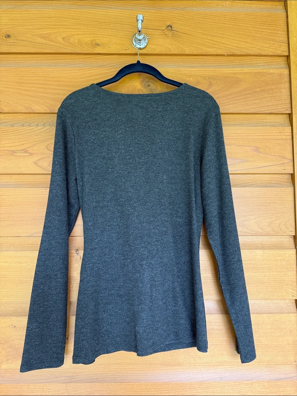 White House Black Market Charcoal Gray Wrap Blouse with Satin Accent - Picture 5 of 5